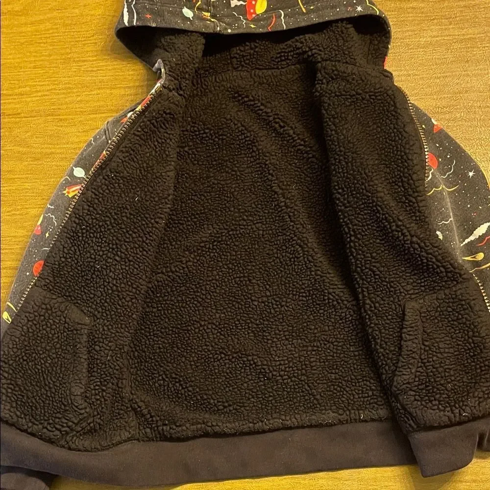 Land’s End Reversible Kids Space-Themed fleece Hoodie size XS 4-5